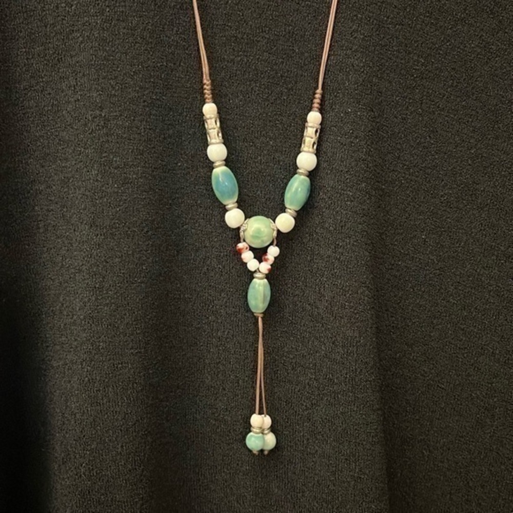 Brand new long sweater Jade beads necklace with tassels sterling silver J007-4